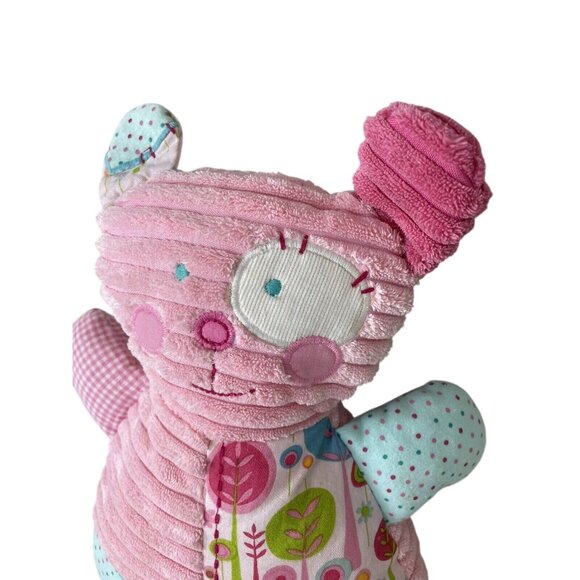 Maison Chic Pink Puppy Dog Bear Plush Lovey Textured 2010 Patchwork Pink Blue - Picture 4 of 9